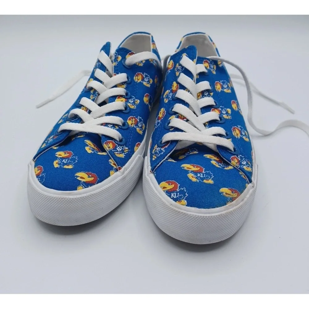 Unisex Row One NCAA Kansas Jayhawks All Over‎ Logo Low Top Lace Up Shoes W6 M4.5